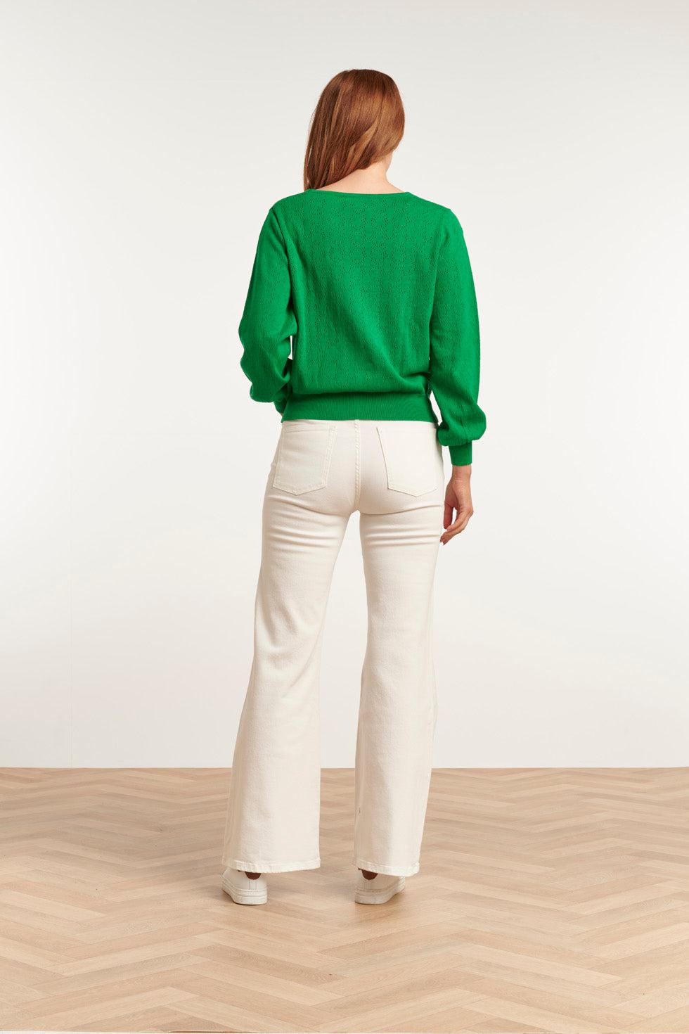 23153-530 Viscose Lange Mouw Cardigan Met Pofmouwen | Green