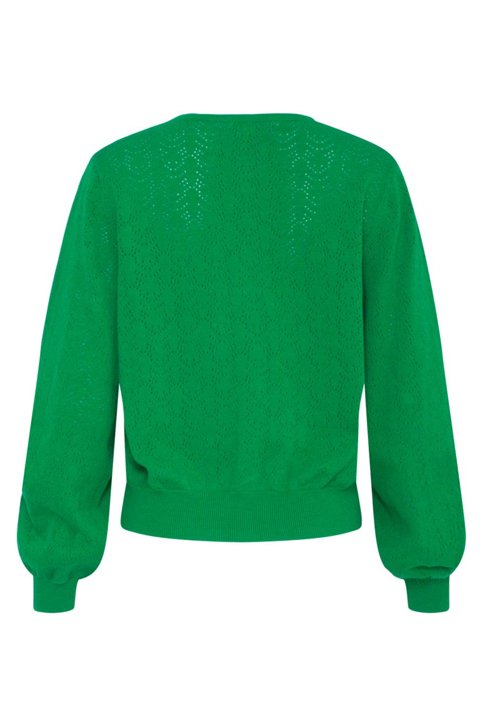 23153-530 Viscose Lange Mouw Cardigan Met Pofmouwen | Green