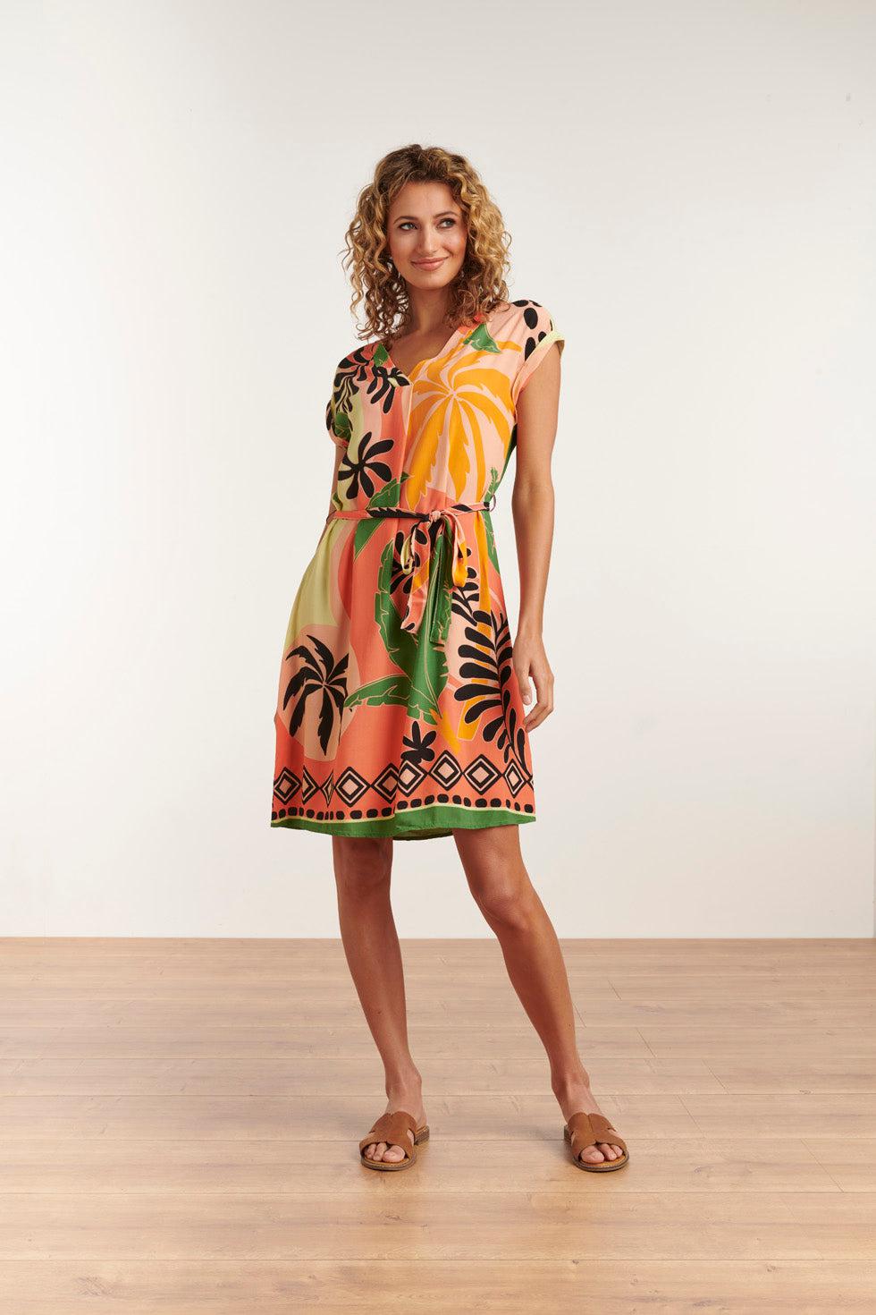 23158-Casual Losse Pasvorm Jurkmooie Print | Coral-Multicolour