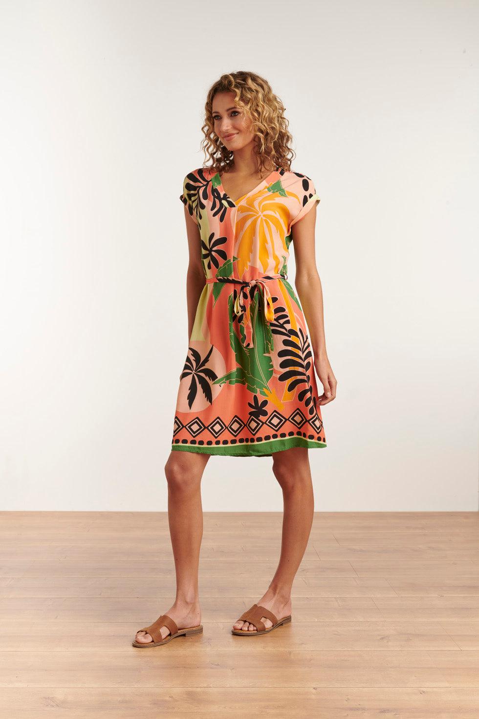 23158-Casual Losse Pasvorm Jurkmooie Print | Coral-Multicolour