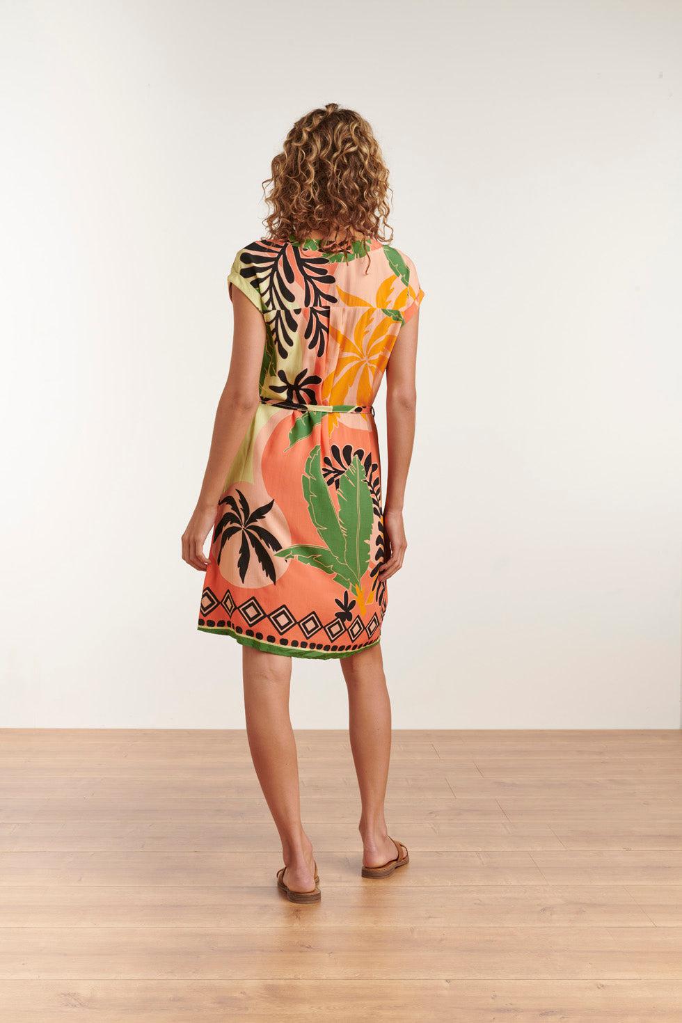 23158-Casual Losse Pasvorm Jurkmooie Print | Coral-Multicolour