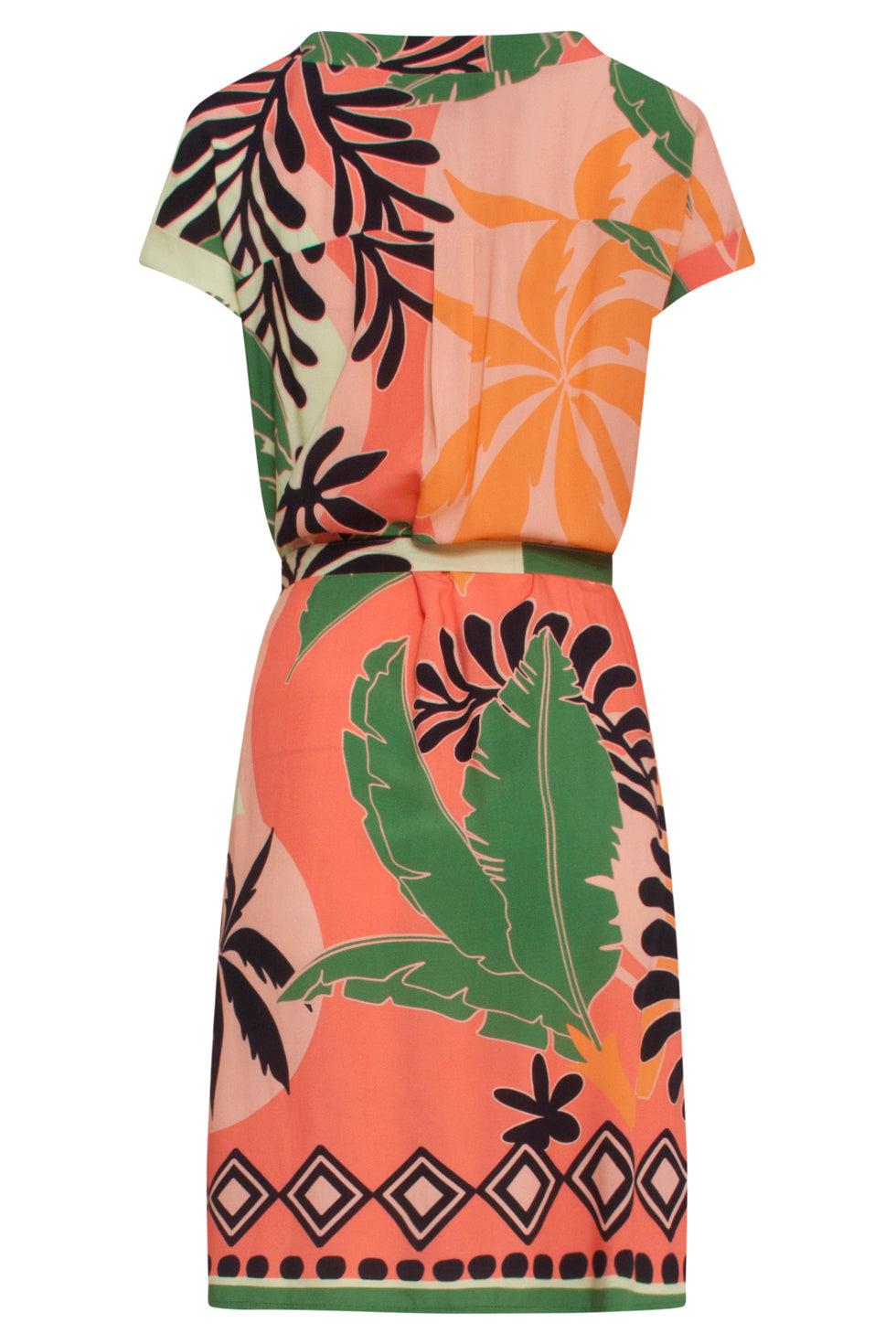 23158-Casual Losse Pasvorm Jurkmooie Print | Coral-Multicolour