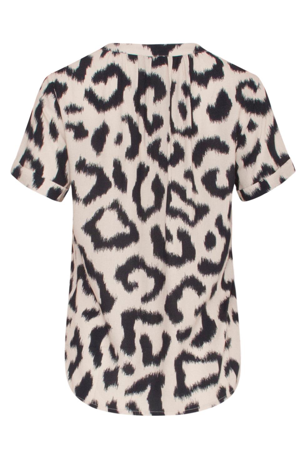 23164 Dames Top Met Korte Mouwenluipaard Print | Black White