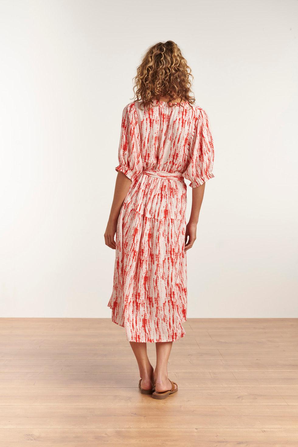 23177 Women Florette Coral Printed Belted Maxi Dress | Brique-Offwhite