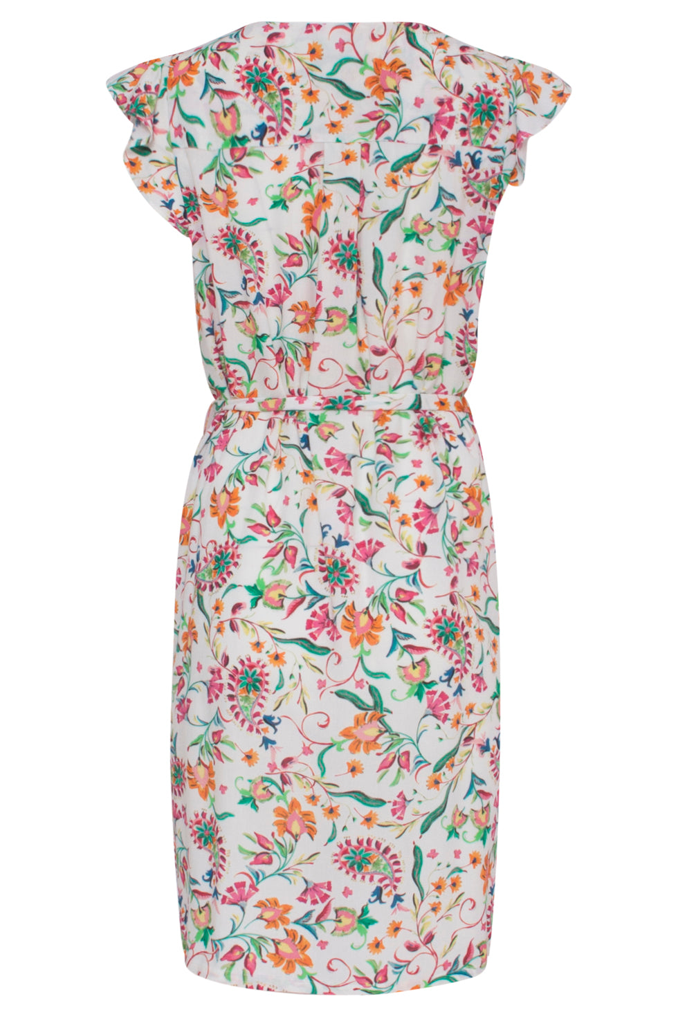 23198 Zomerse Paisley Print Jurk Met V-Halsvlindermouwen | White - Muticolour