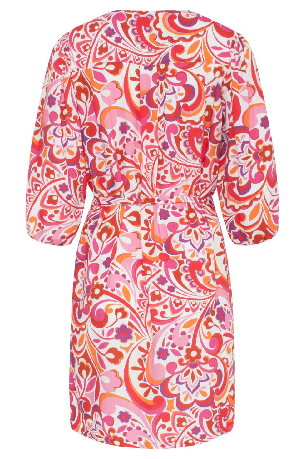 23201 Abstracte Boheemse Retro Print Zomerjurk | White-Multicolour