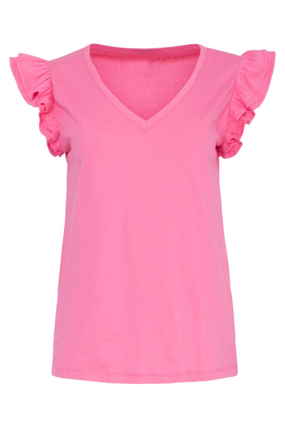 23207-420 Roze T Shirt Met Ruches 100% Katoen