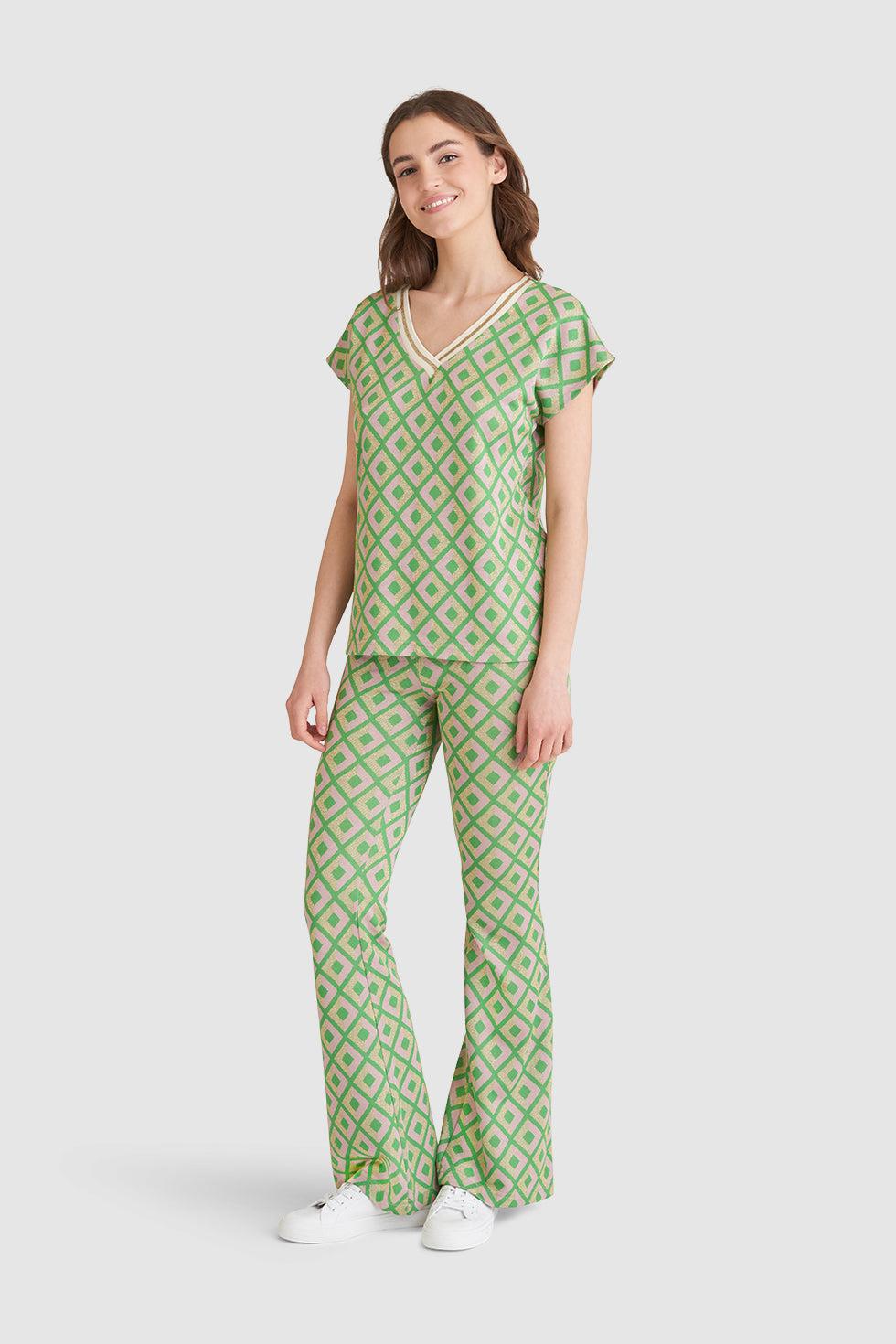 23220 Top Met Retro Print | Green-Gold
