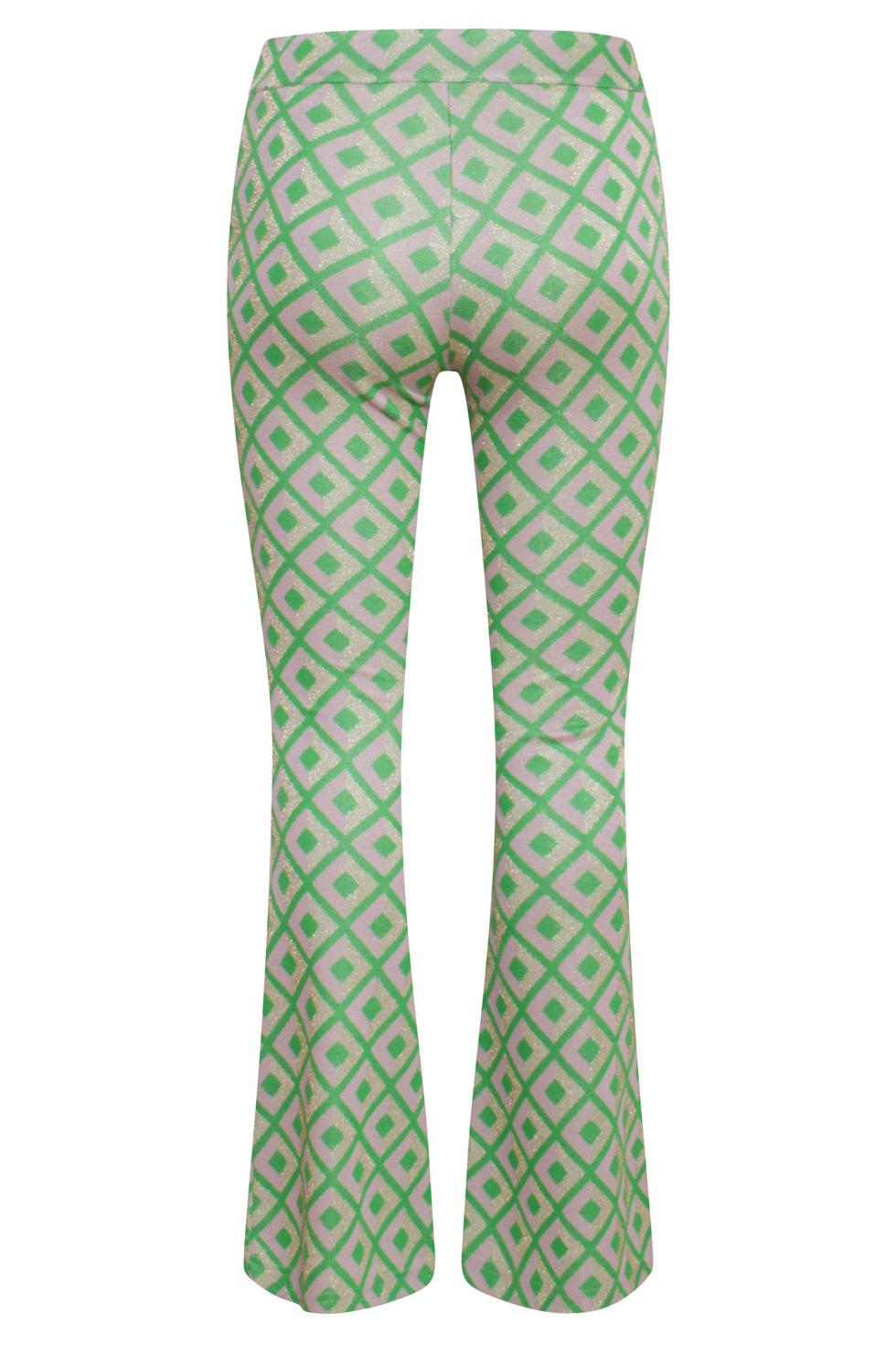 23221 Broek Met Retro Print | Green-Gold