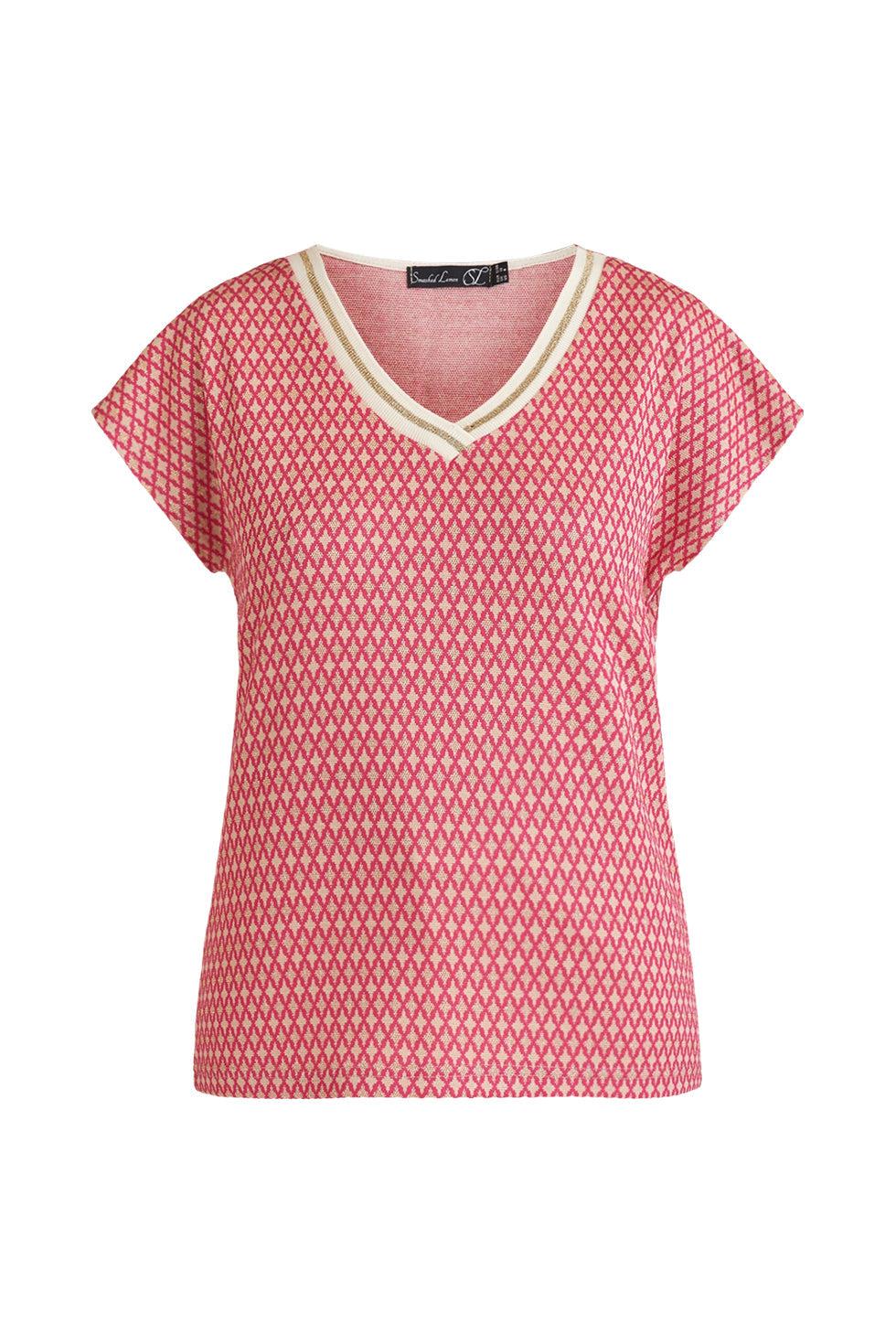 23222 Top Met Retro Print | Fuchsia - Gold