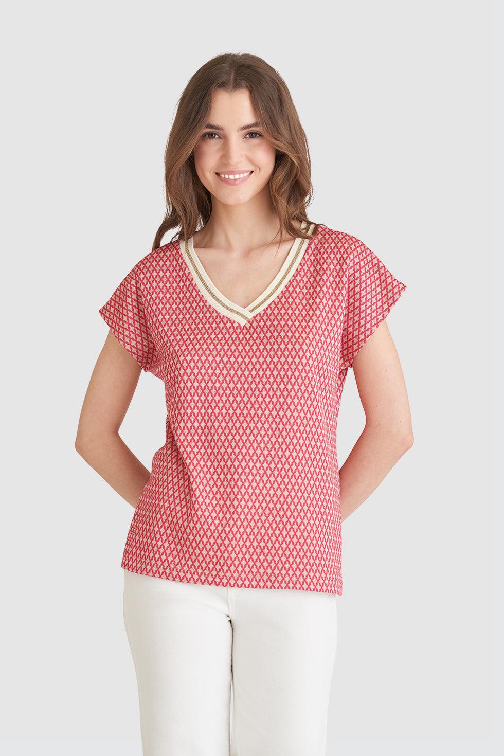 23222 Top Met Retro Print | Fuchsia - Gold