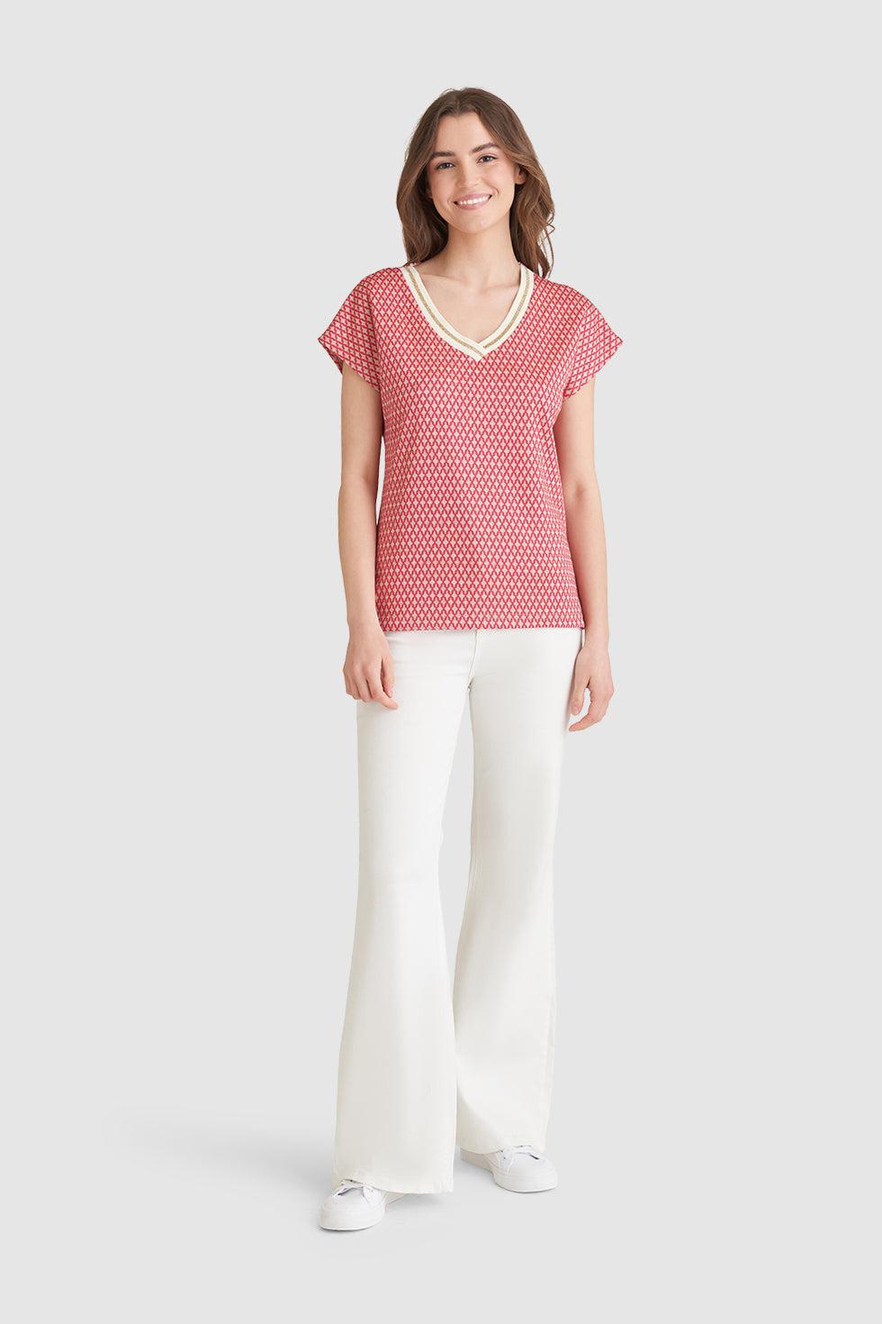 23222 Top Met Retro Print | Fuchsia - Gold