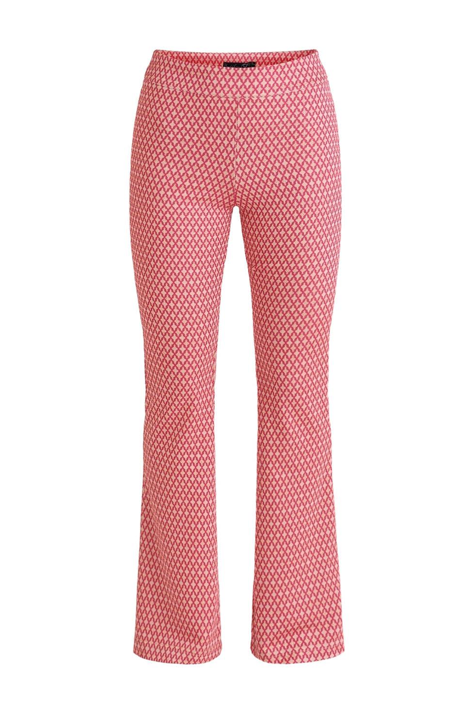 23223 Broek Met Retro Print | Fuchsia - Gold