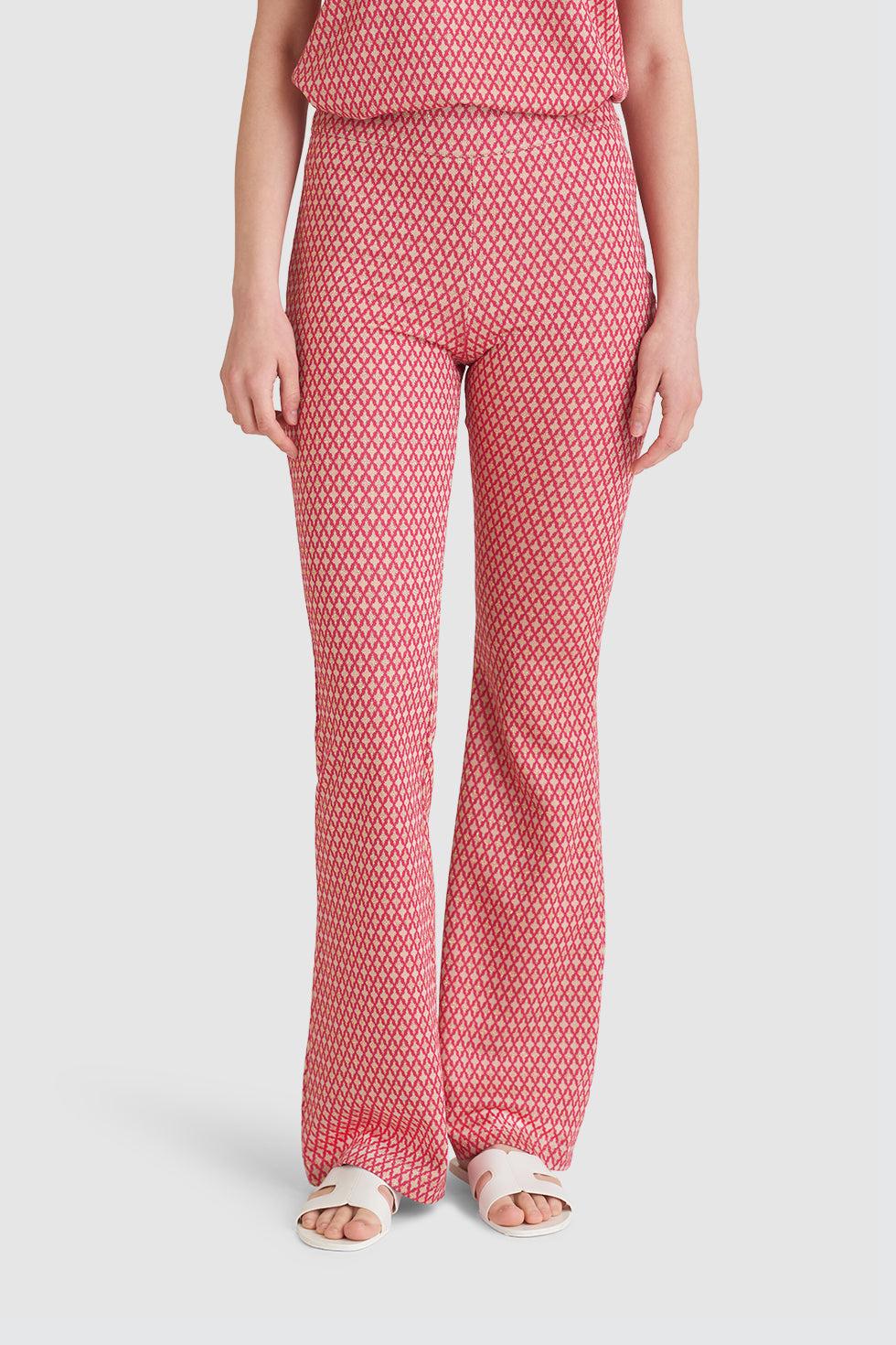 23223 Broek Met Retro Print | Fuchsia - Gold