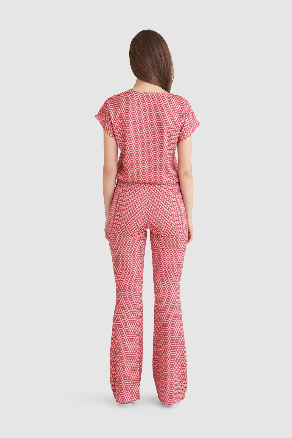23223 Broek Met Retro Print | Fuchsia - Gold