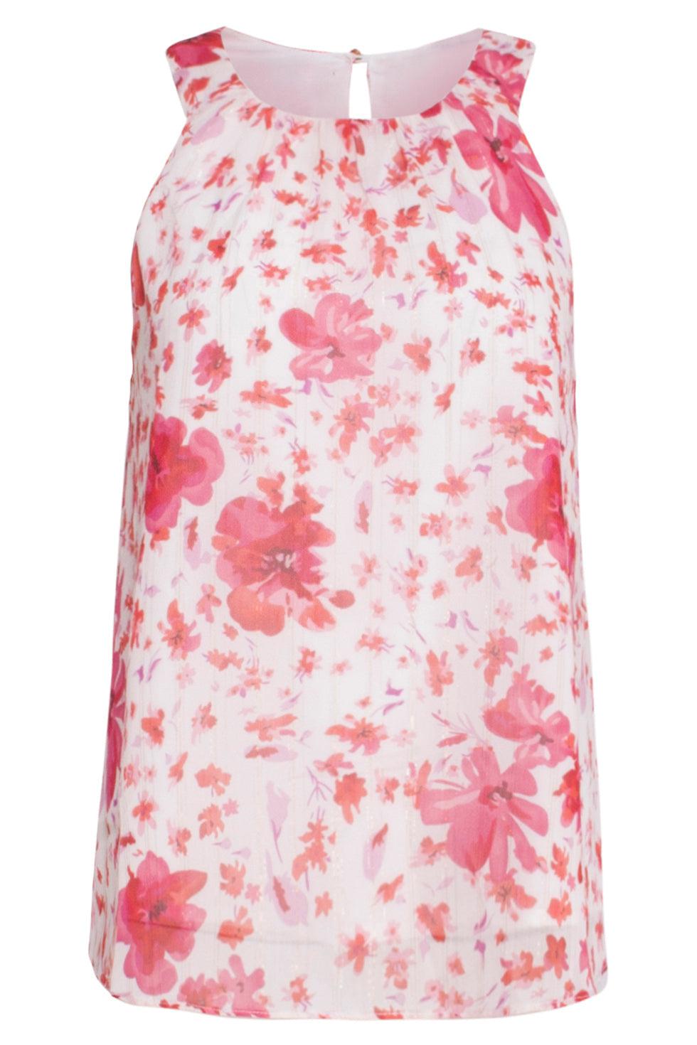 23305 Zomer Top Met - Bloemenprint | White - Red