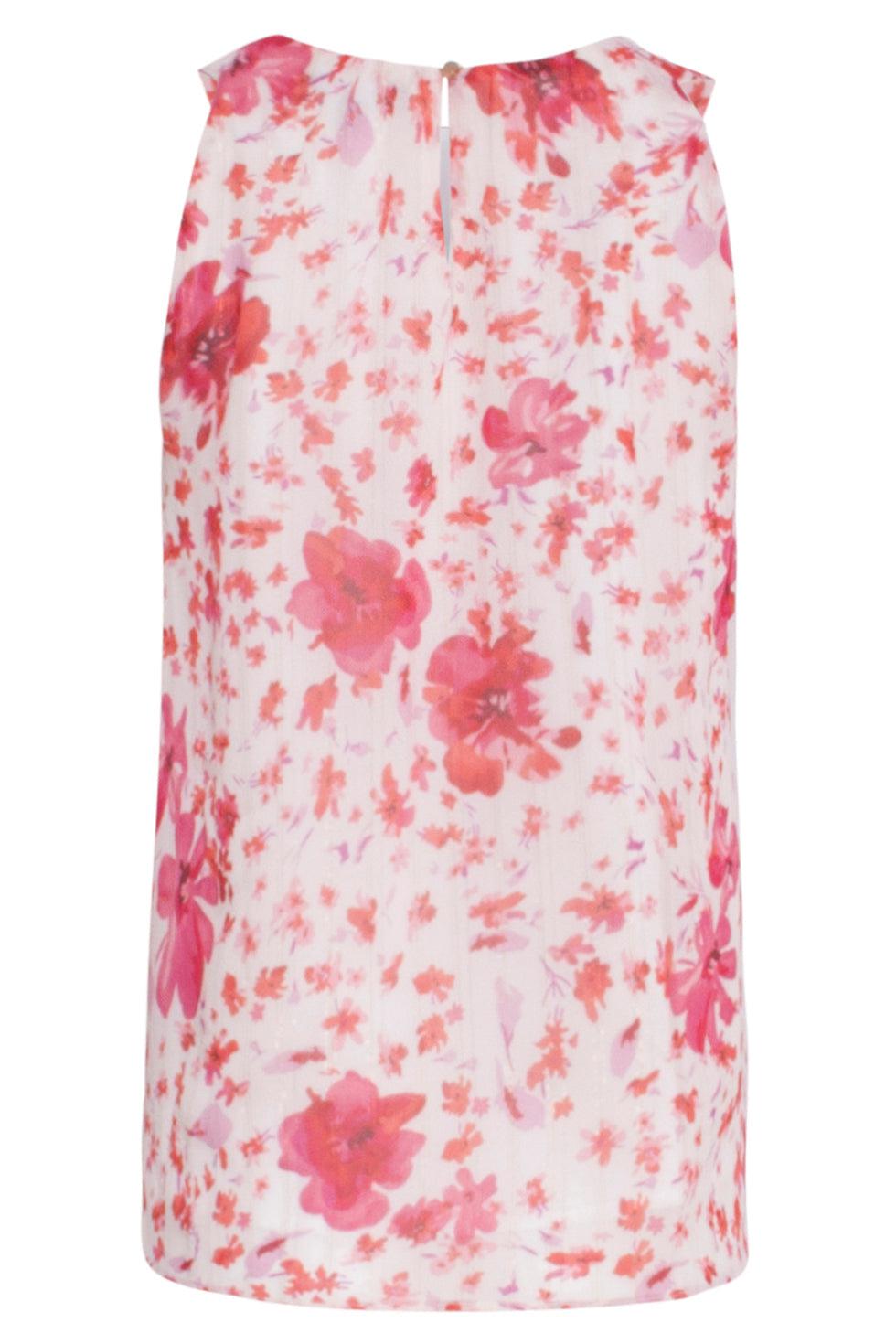 23305 Zomer Top Met - Bloemenprint | White - Red