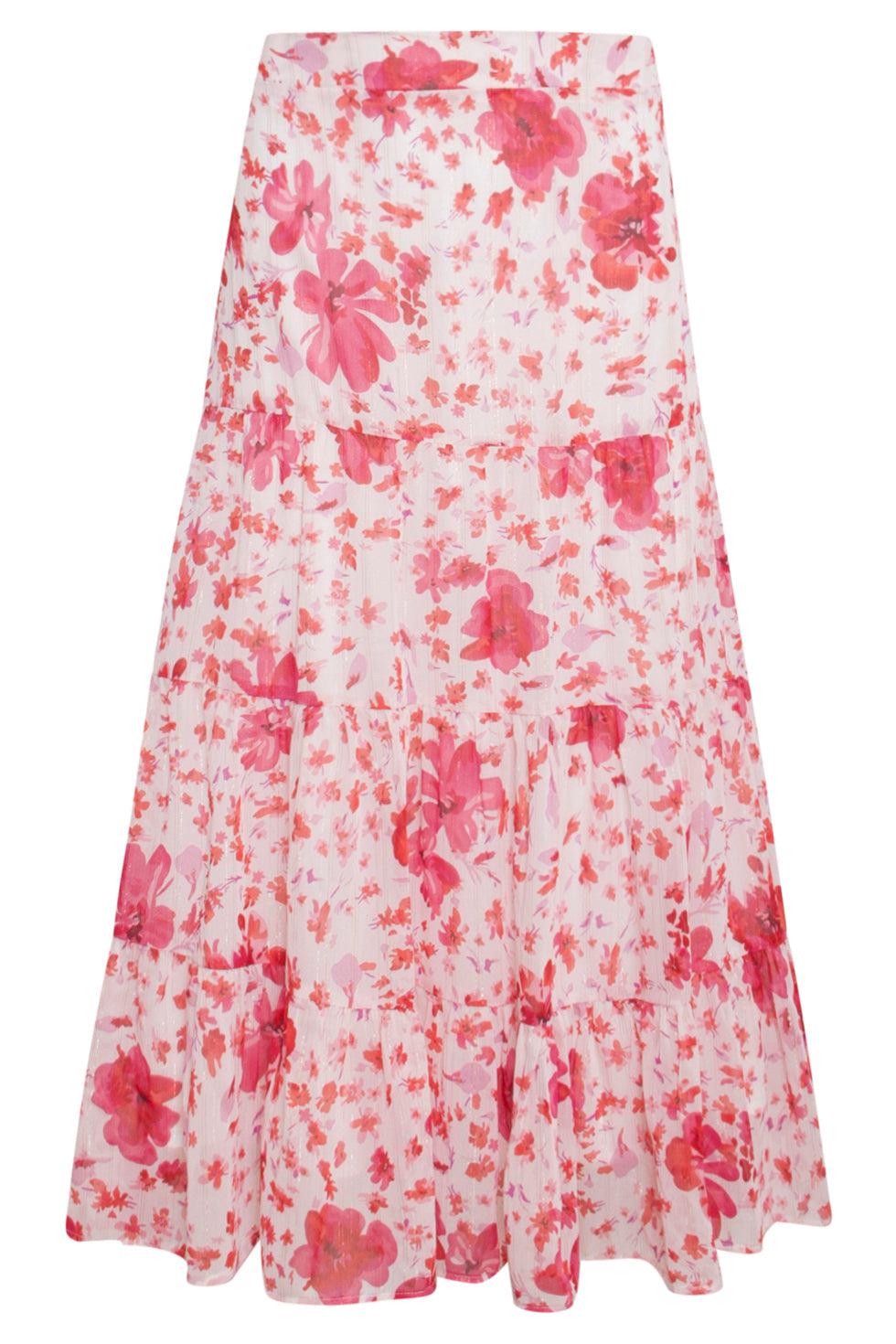 23306 Zomer Rok Met Bloemenprint | White - Red