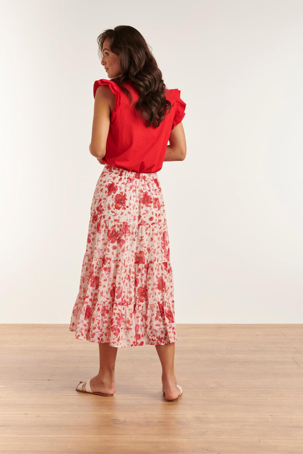 23306 Zomer Rok Met Bloemenprint | White - Red