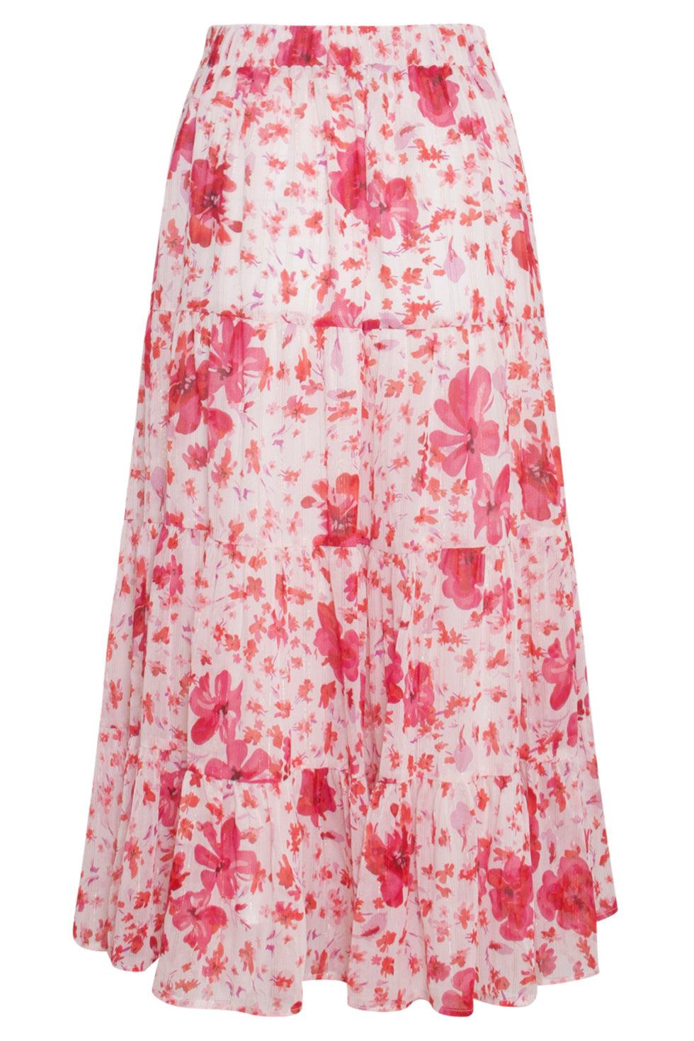 23306 Zomer Rok Met Bloemenprint | White - Red