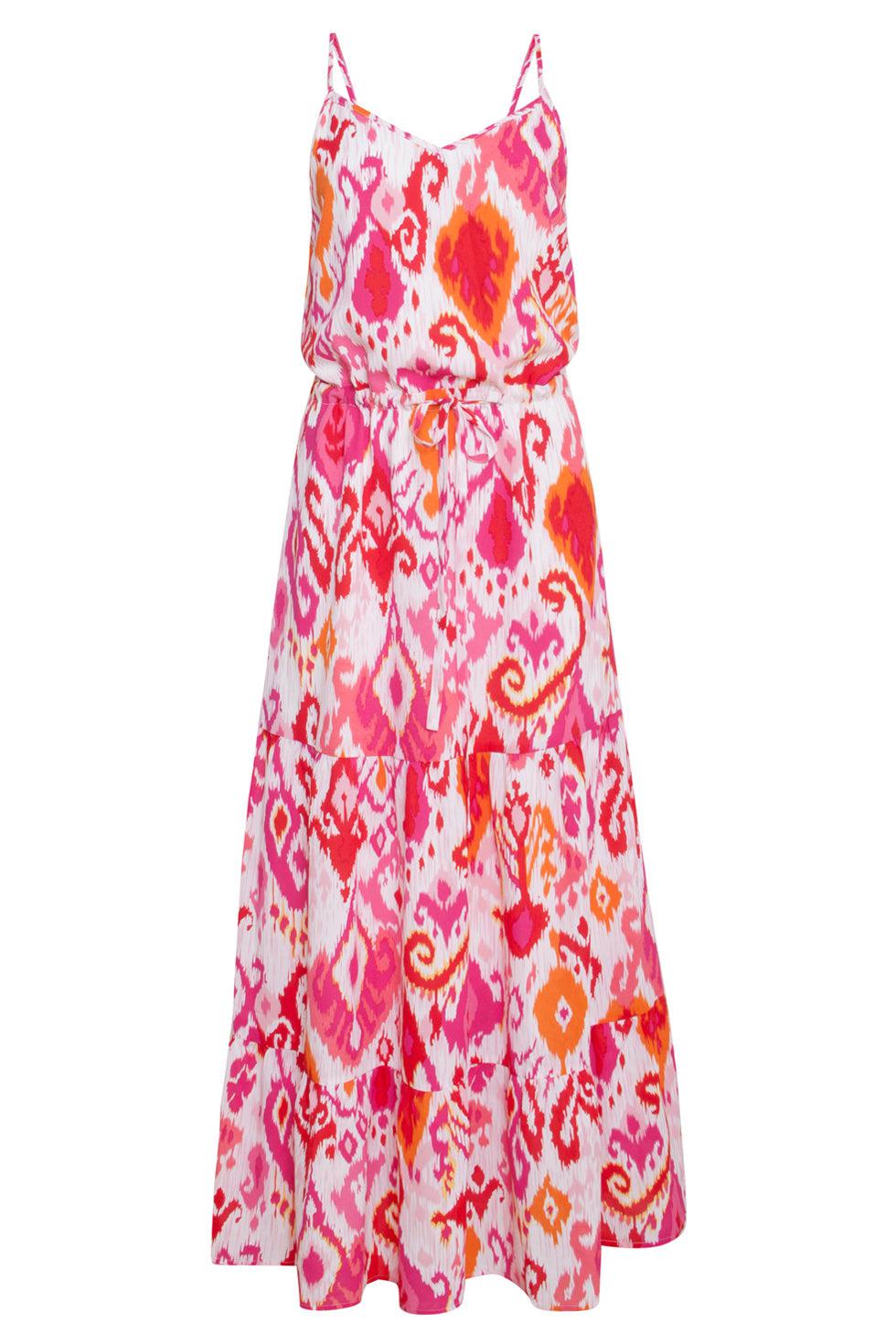 23309 Rood Witte Aztec Maxi Zomer Jurk