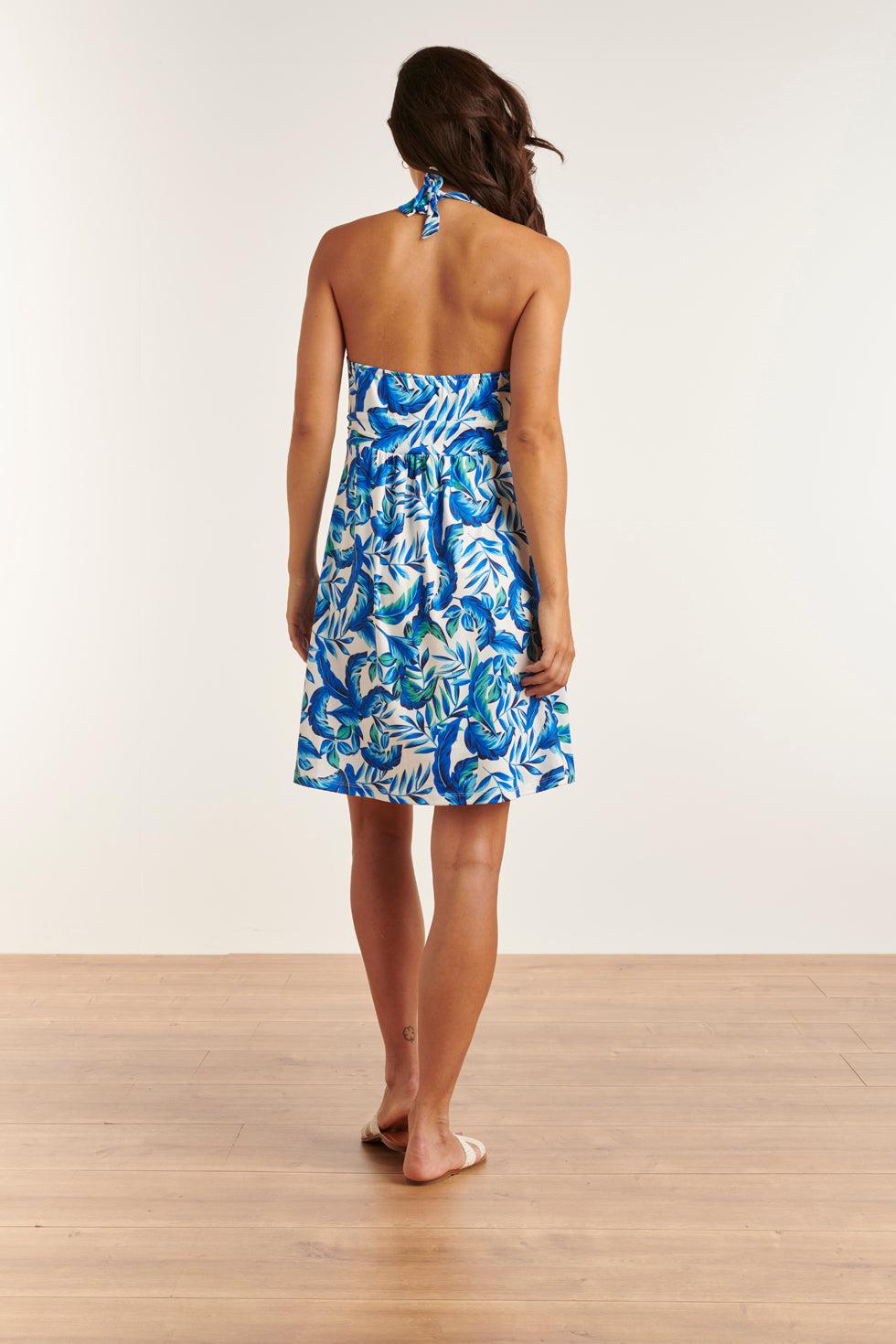 23316 Zomerjurk - Te Bladerenprint - | White - Blue