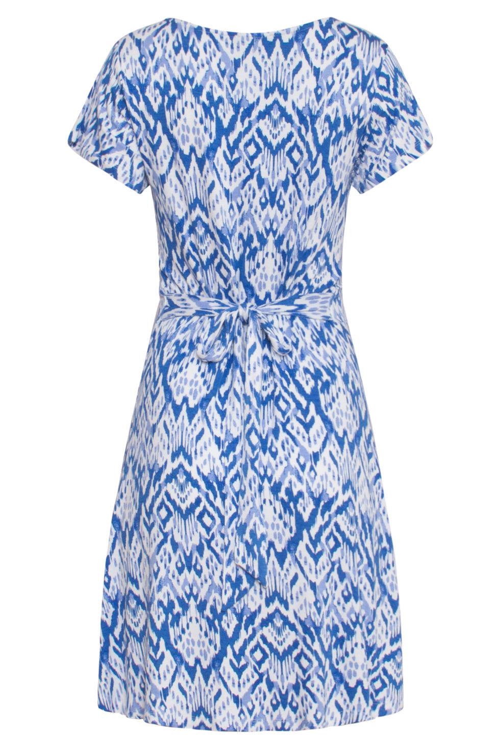 23321 Zomerjurk Met Aztek Print-V-Halslijn | White - Blue
