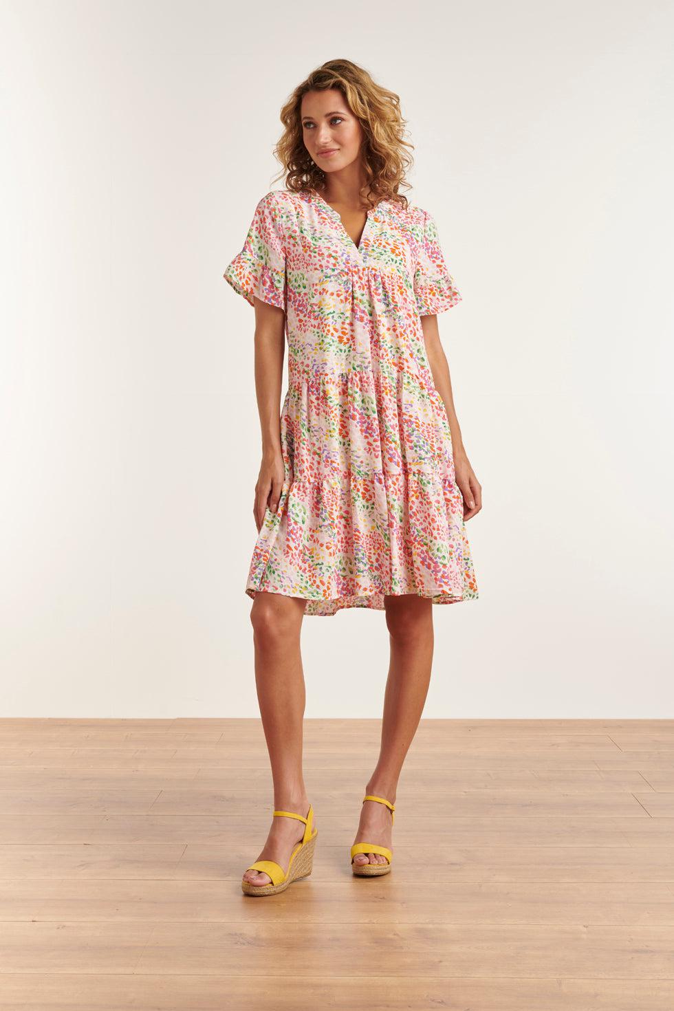 23326 Losvallende Zomer Jurk Met Grafische Print | White - Muticolour