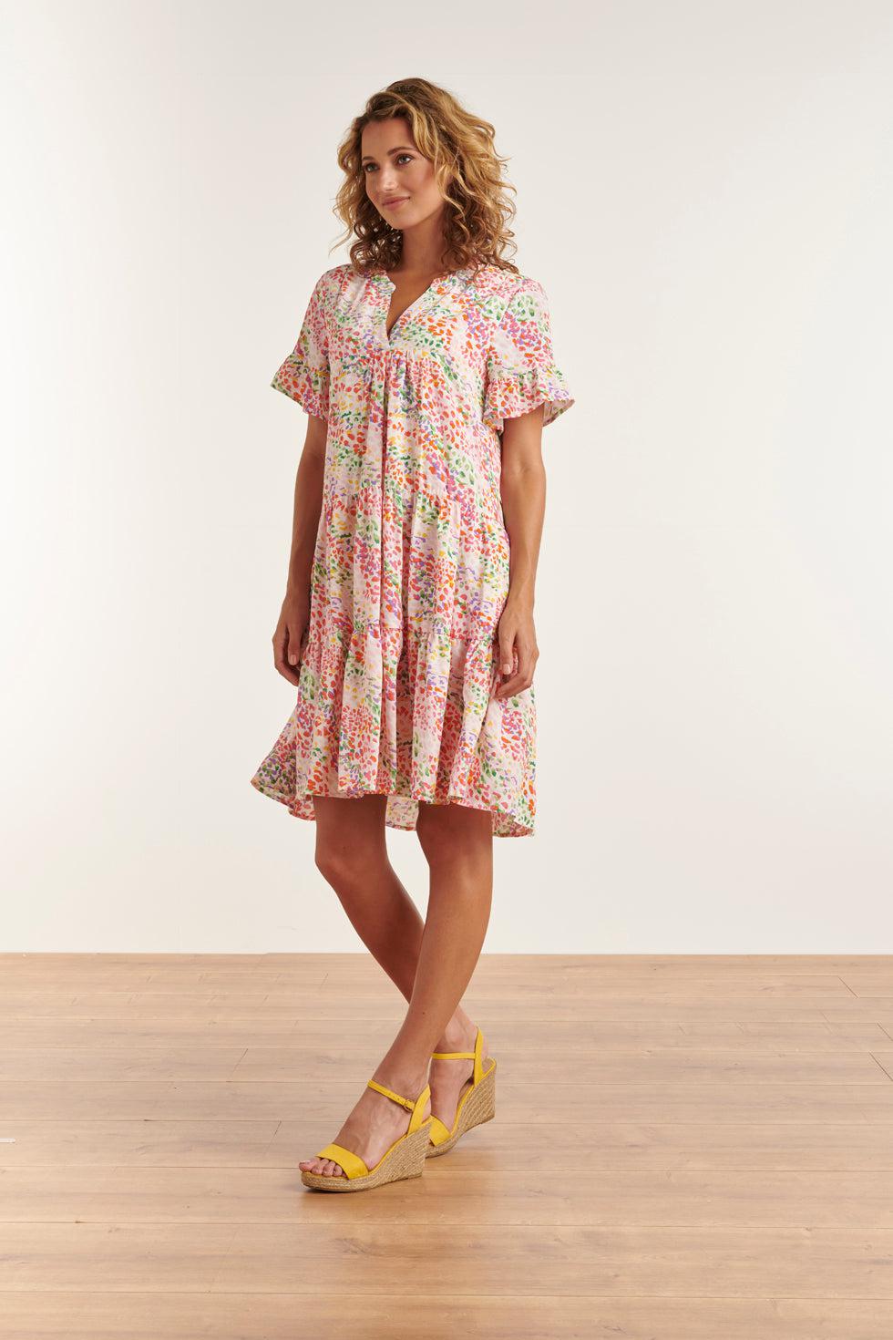 23326 Losvallende Zomer Jurk Met Grafische Print | White - Muticolour