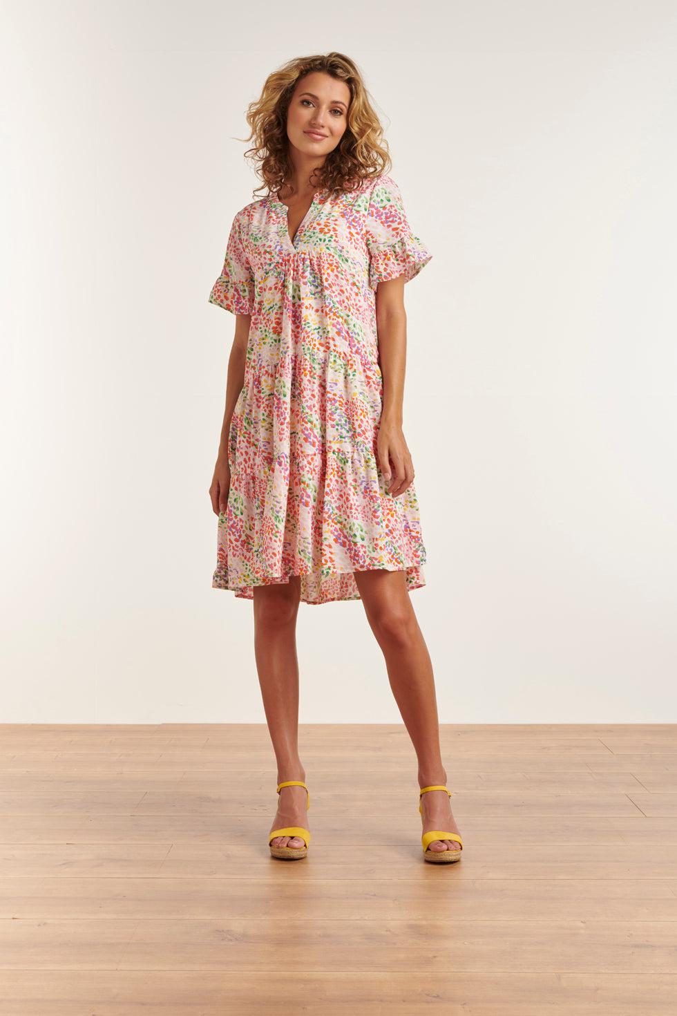 23326 Losvallende Zomer Jurk Met Grafische Print | White - Muticolour