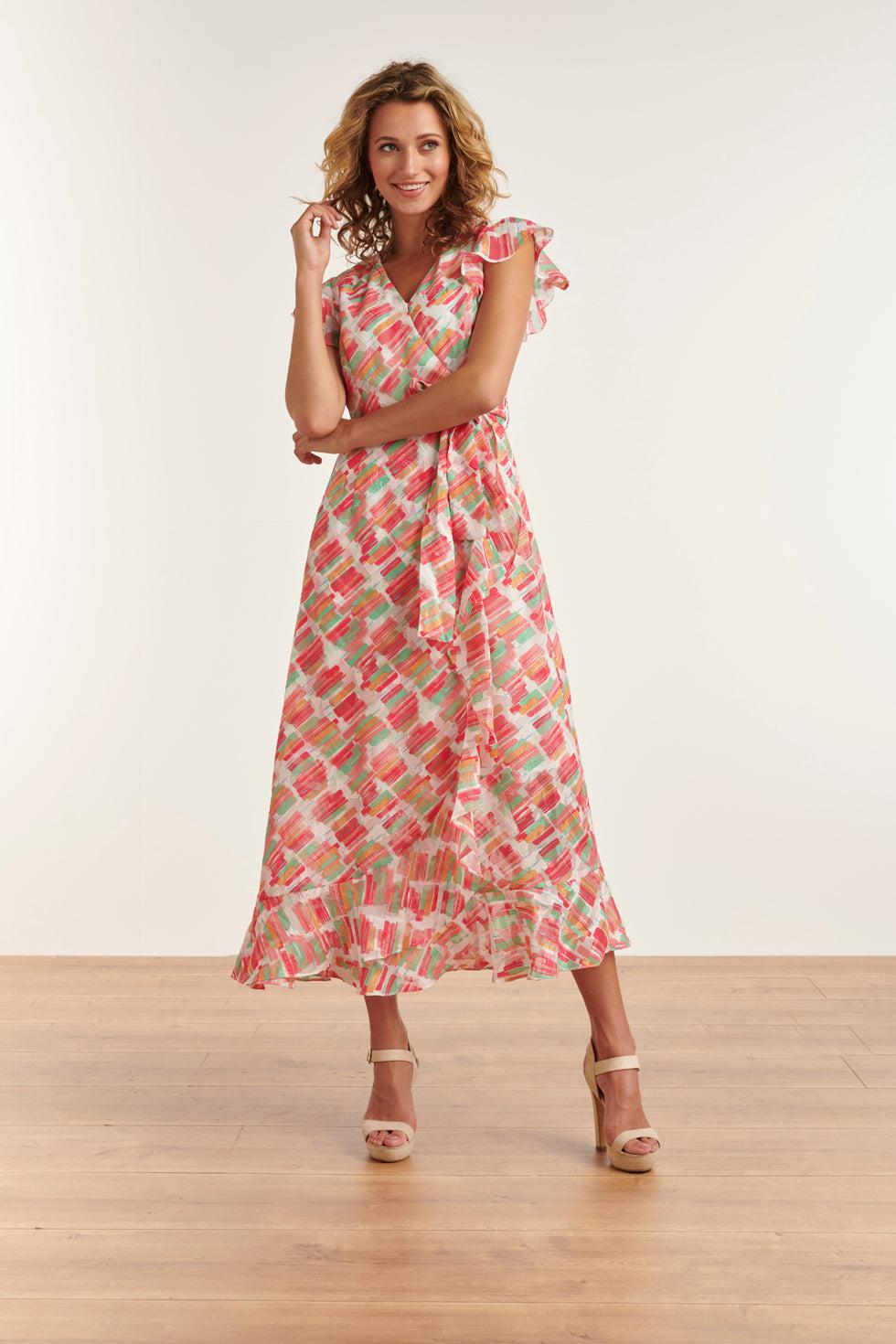 23328 Zomer Jurk Met Streep Print | White - Muticolour