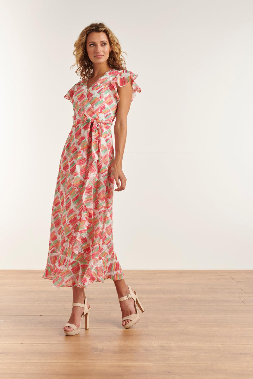 23328 Zomer Jurk Met Streep Print | White - Muticolour