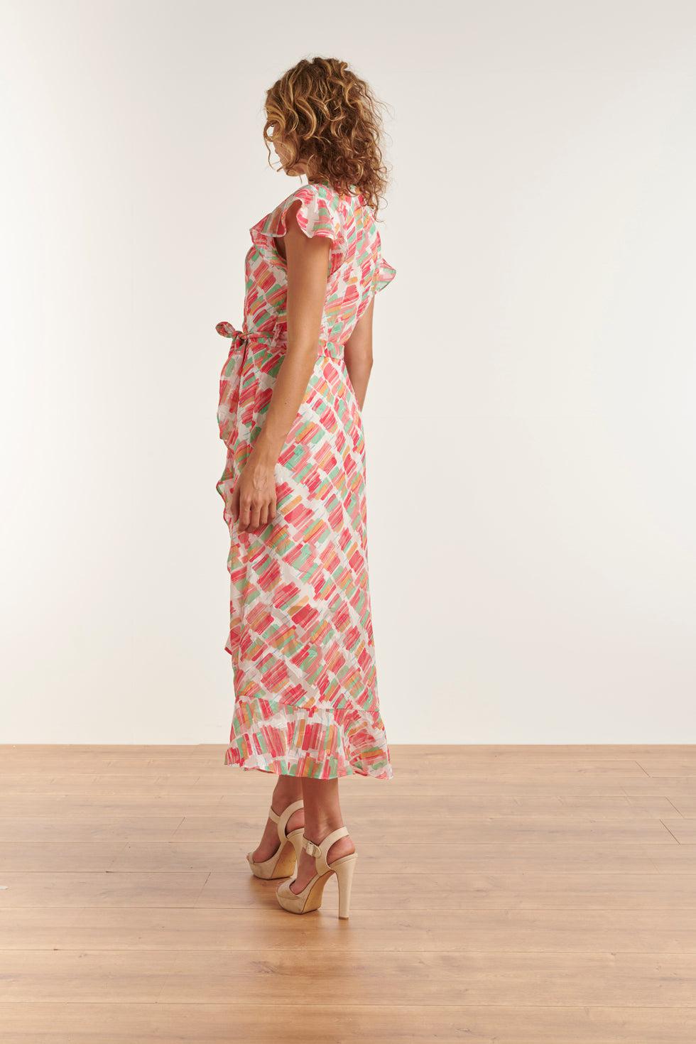 23328 Zomer Jurk Met Streep Print | White - Muticolour