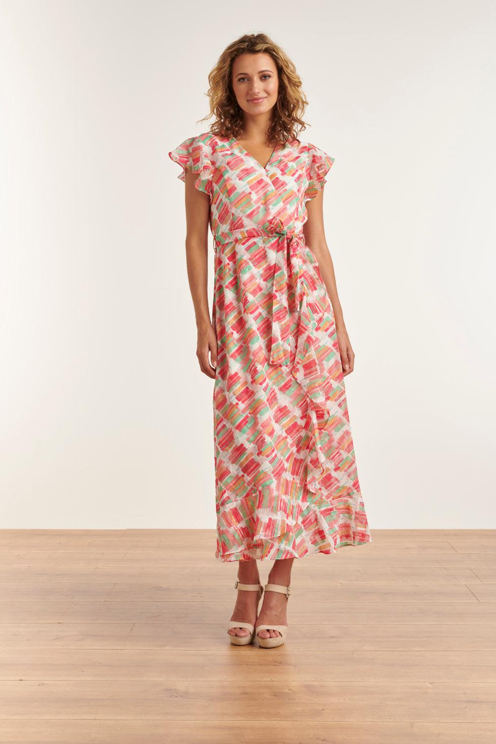 23328 Zomer Jurk Met Streep Print | White - Muticolour