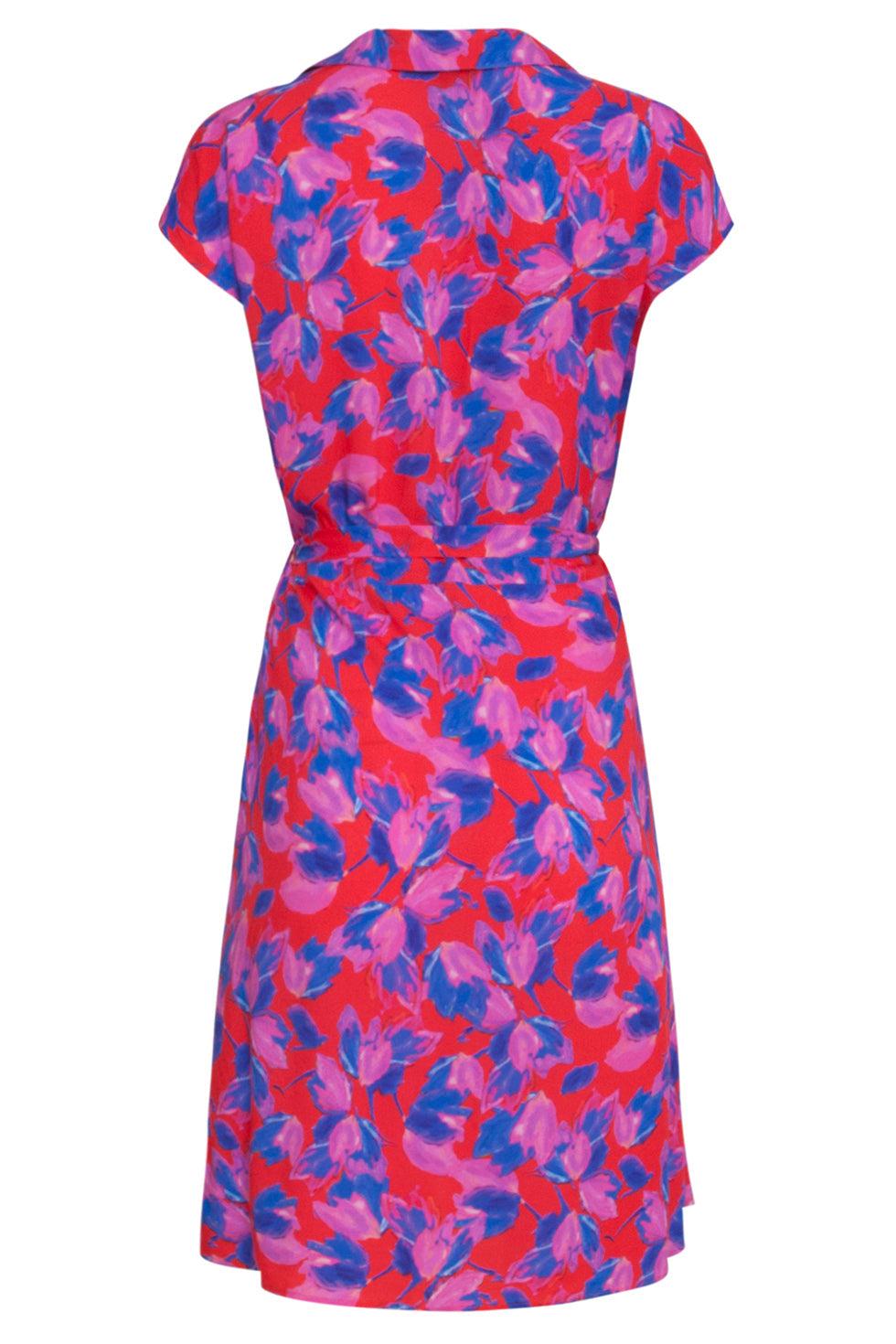 23332 Zomer Jurk - Abstracte Print Met Kraag | Red - Muticolour