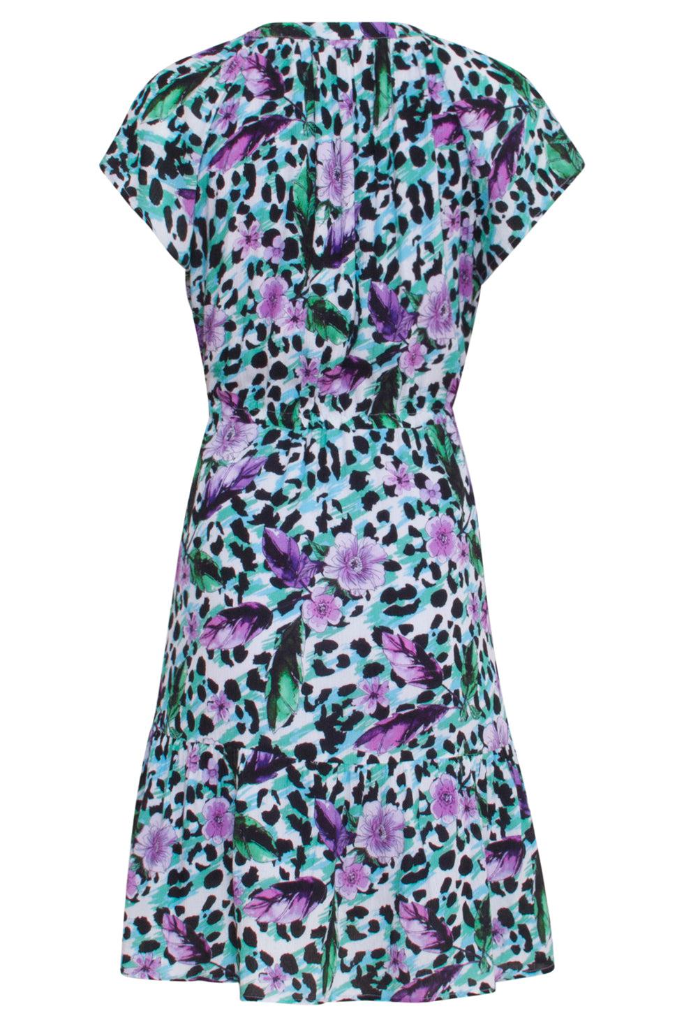 23338 Paars- Dierenprint Zomerjurk Met V-Hals Korte Mouwen | Muticolour