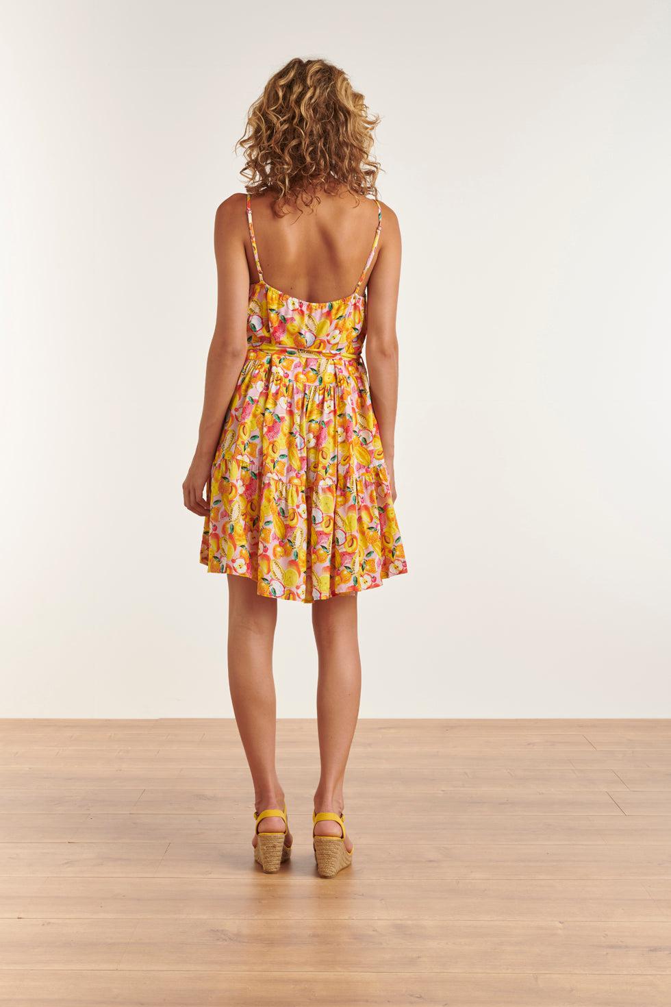 23340 Zomer Jurk Met Fruit Print 100% Rayon Ecovero | Pink - Muticolour