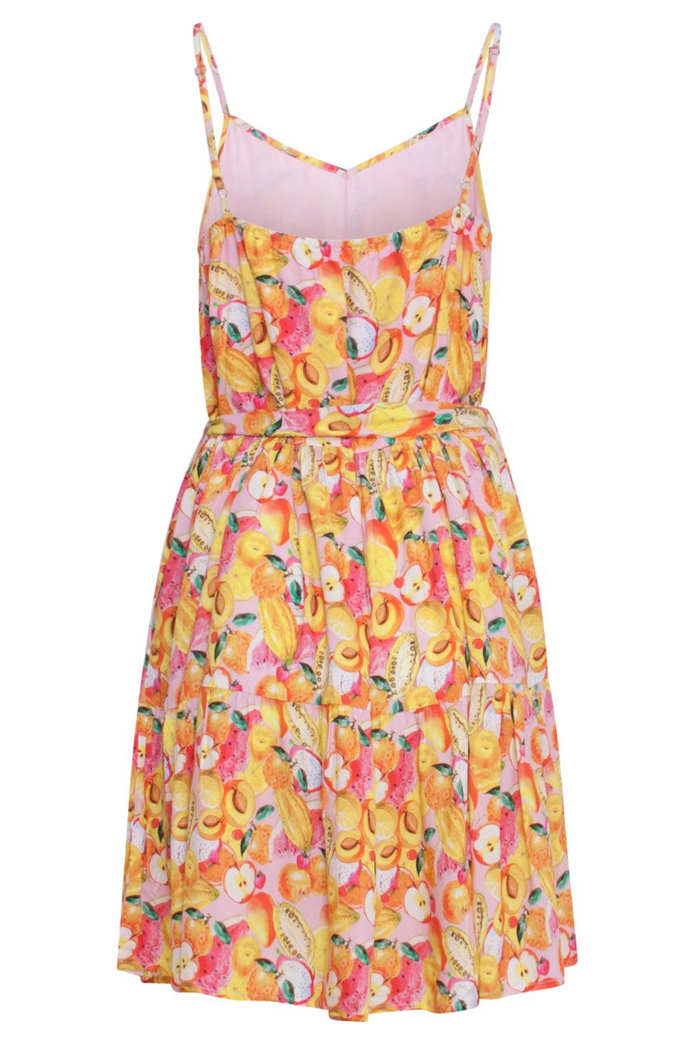 23340 Zomer Jurk Met Fruit Print 100% Rayon Ecovero | Pink - Muticolour