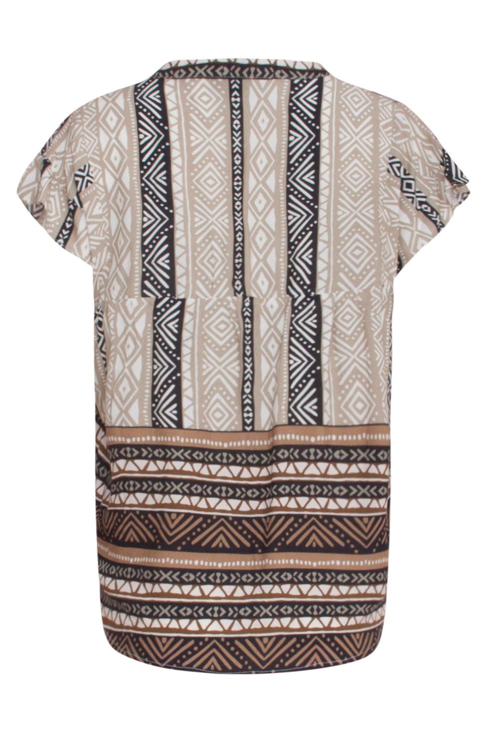 23341 Zomer Top V-Hals, Korte Mouwen, 100% Rayon Ecovero | Sand - Black White