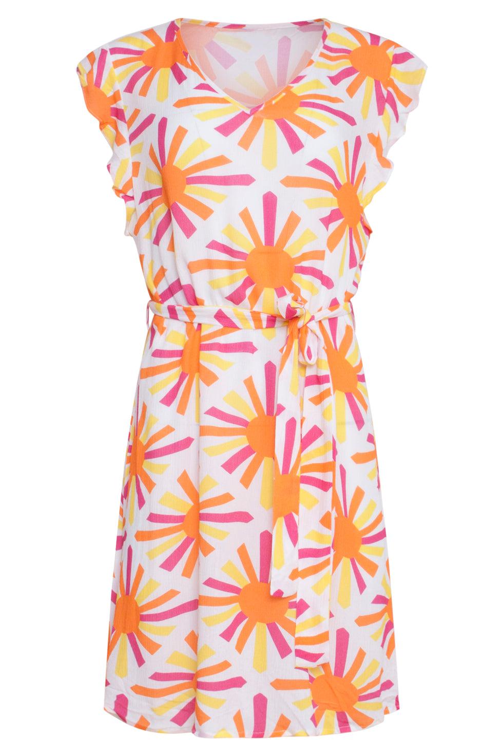 23345 Zomerjurk Met Grafische Print, , Paars 100% Rayon Ecovero | White - Muticolour