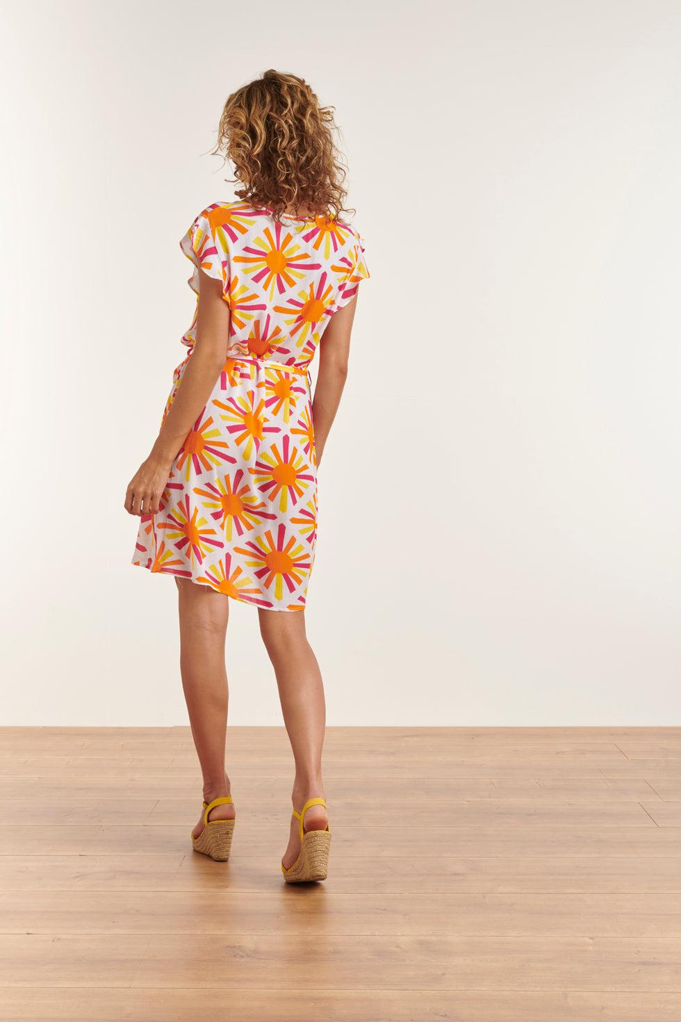 23345 Zomerjurk Met Grafische Print, , Paars 100% Rayon Ecovero | White - Muticolour