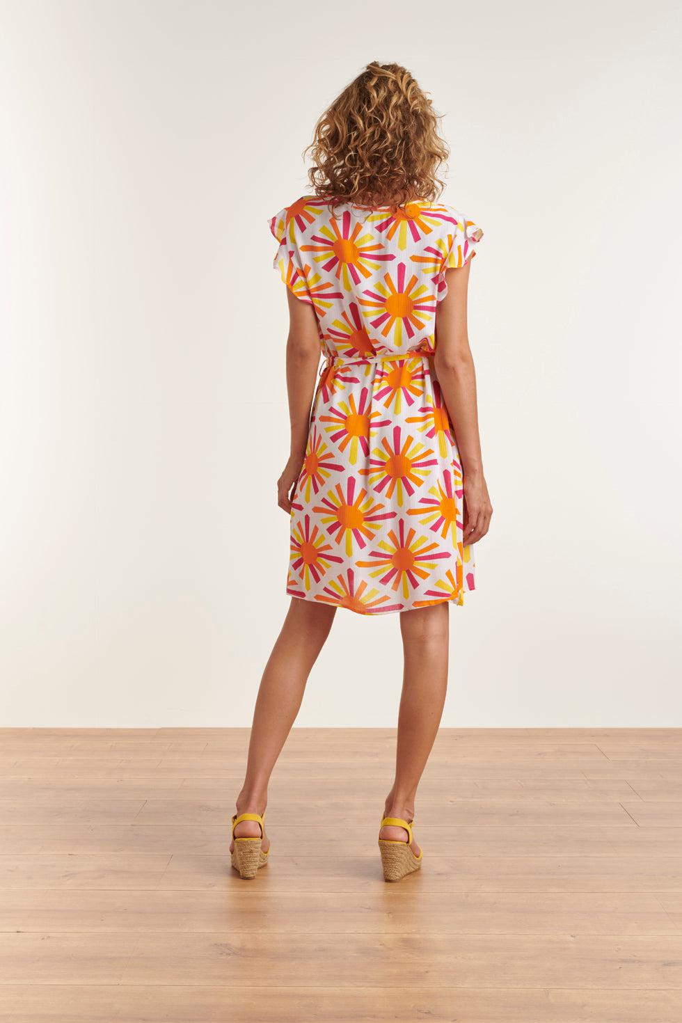 23345 Zomerjurk Met Grafische Print, , Paars 100% Rayon Ecovero | White - Muticolour