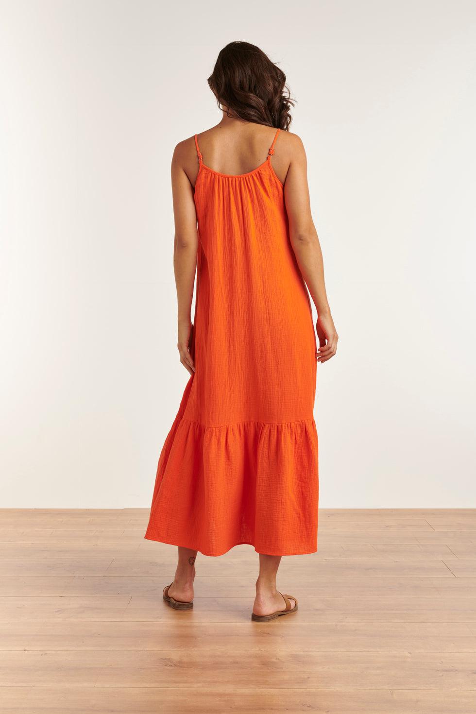 23354-250 Lange Zomer Jurk - Mouwloos, Open Rug, 100% Katoen | Orange