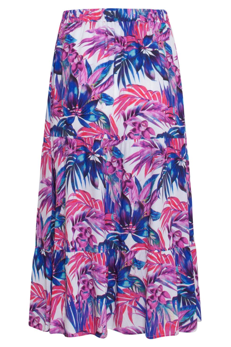 23362 Lange Zomer Rok Met Jungle Printpaars | White - Muticolour