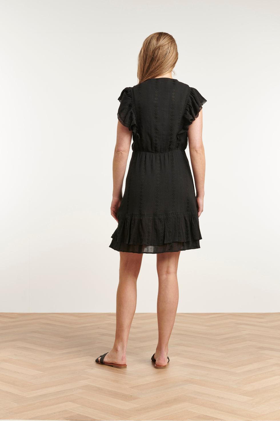 23372-999 E Zomerjurk Met V-Halsruffle Mouwen | Black