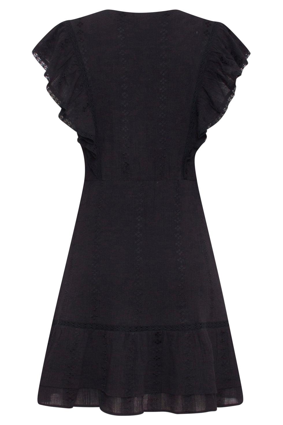 23372-999 E Zomerjurk Met V-Halsruffle Mouwen | Black