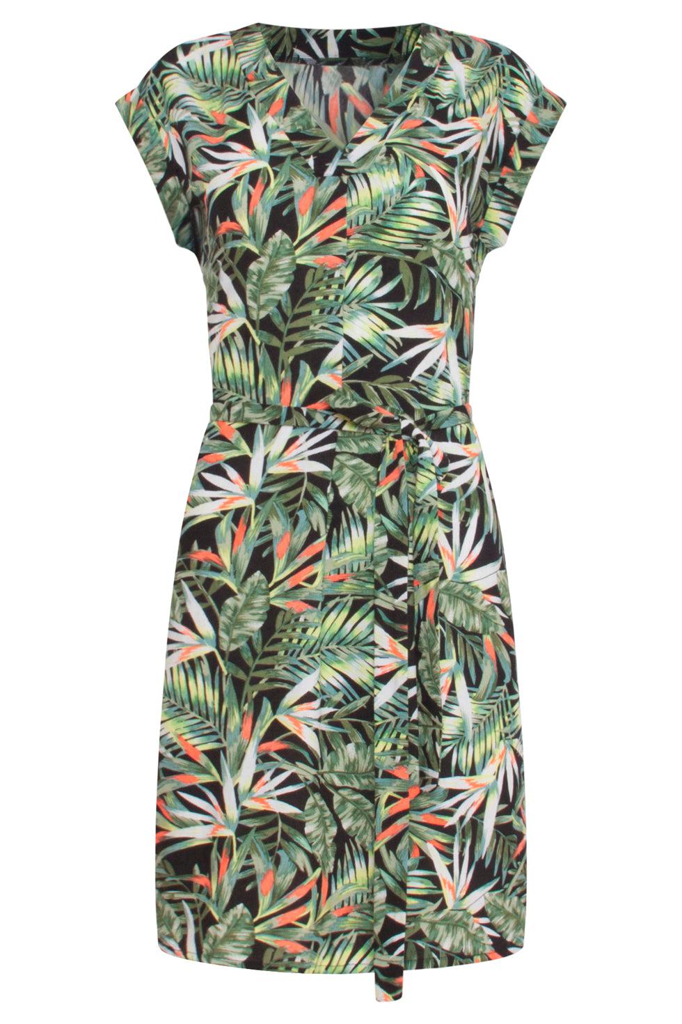 23375 Zomerjurk Jungle Print V-Hals | Black - Green