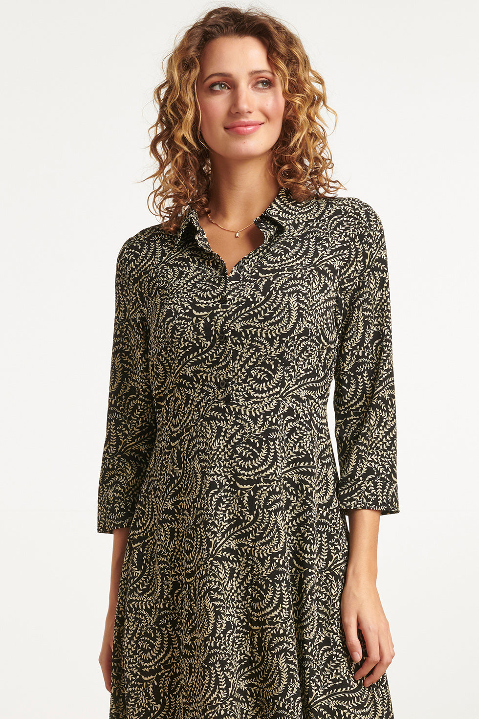 23507 Dames Semi Fitted Maxi Shirt Jurk | Black - Light Army