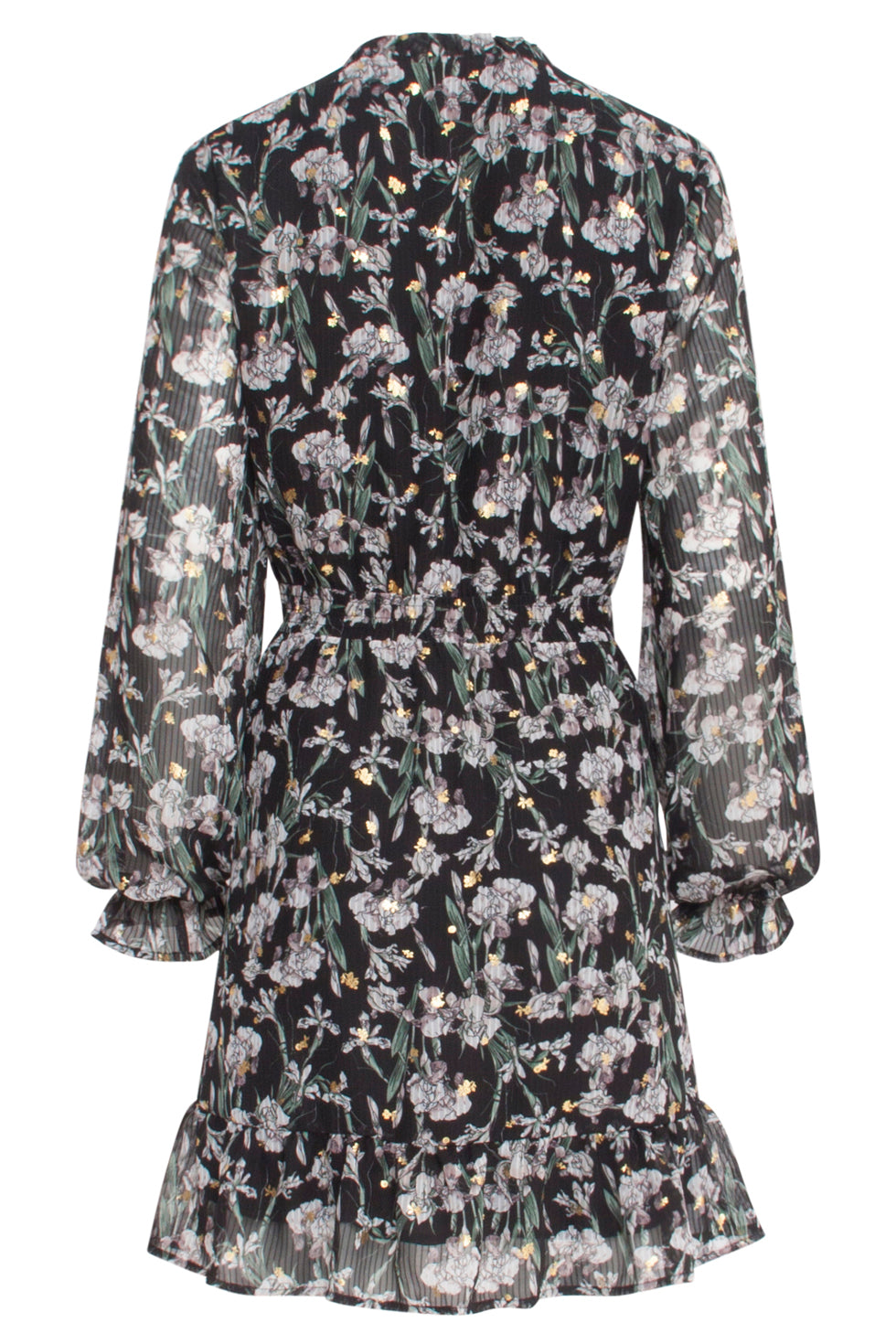 23512 Dames Midi Jurk Met Gerimpelde Halslijn Met Bloemenprint | Black - Army