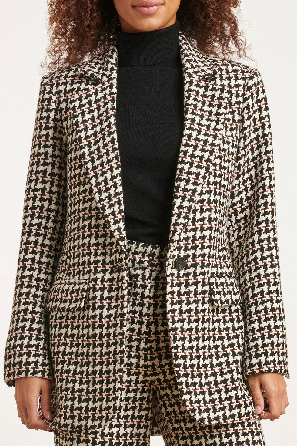 23516 Dames Pied De Poule Fitted Blazer | Black White - Brown